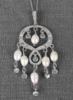 Rhinestone & Pearl Chandelier Pendant Necklace