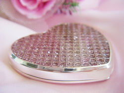 Pink Crystal Glitter Compact Heart Mirror
