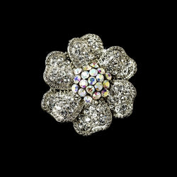 Captivating Silver Clear & AB Rhinestone Flower Stretch Ring
