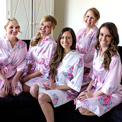 Personalized Floral Satin Robe - Available in Multiple Colors