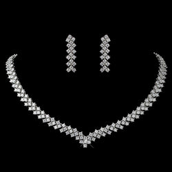 Silver Clear CZ Necklace & Earring Bridal Jewelry Set