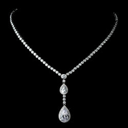 Silver Clear CZ Crystal Double Tear Drop Necklace