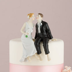 Whimsical Sitting Bride And Groom Cake Topper