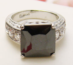Striking Silver Black Princess Cut CZ Ring