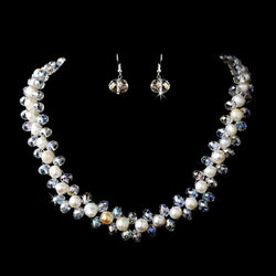 Silver Ivory Aurora Borealis Necklace Earring Set