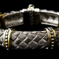 Woven Silver Pattern with Gold Trim Bracelet