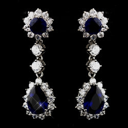 Princess Kate Middleton Inspired Silver Clear & Sapphire CZ Drop Earrings