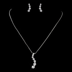 Silver Clear CZ Crystal Journey Dangle Necklace & Earrings Bridal Jewelry Set