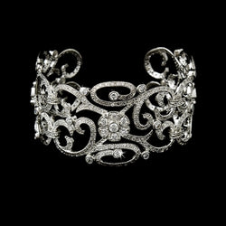 Silver Floral CZ Vintage Bangle Bracelet