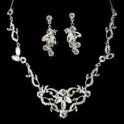 Silver & Clear Crystal Necklace Earring Bridal Jewelry Set