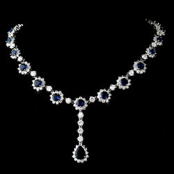 Gorgeous Antique Silver Sapphire Cubic Zirconia Necklace - Silver/Clear
