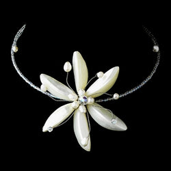 White Shell Flower w/ Pearl Choker Necklace