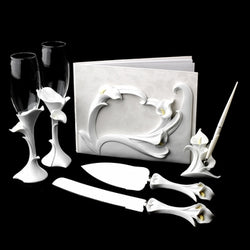 Classic Lily Toasting Flutes, Cake Server, Guestbook & Pen Set