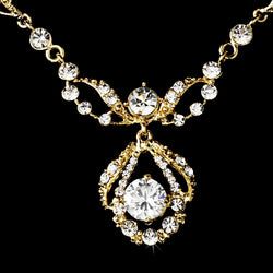 Round Rhinestone Necklace & Earrings Bridal Jewelry Set - Available Gold & silver