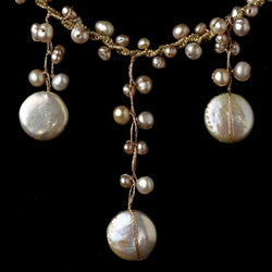 Peach Coin Pearl Drop Silk Necklace