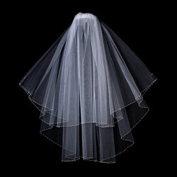 Two Tier Bridal Veil in Elbow Length with Dainty Beaded Faux Pearl Edges