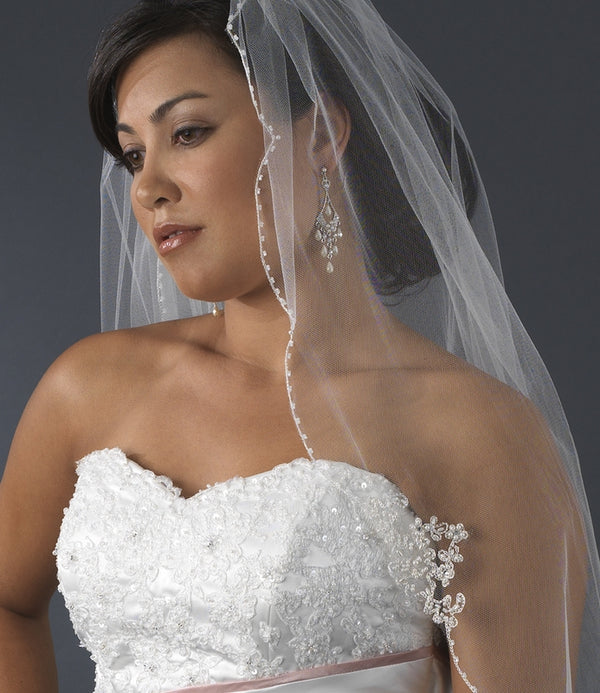 Bridal Glitter veil with beads Sparkling fingertip white and ivory