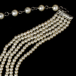 5 Row Choker Pearl Necklace - Silver/white, Silver/Ivory