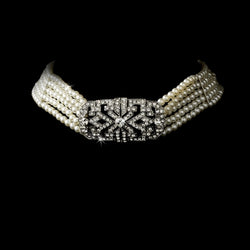 Silver Ivory Pearl Necklace Choker - Silver & White