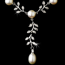 Graceful Silver Clear CZ & Ivory Pearl Vine Necklace