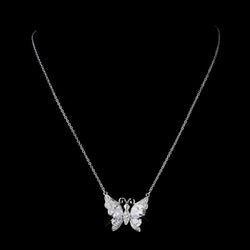 Silver Clear CZ Crystal Butterfly Bridal Necklace