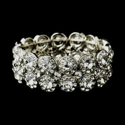 Antique Silver Crystal Stretch Cuff Bridal Bracelet