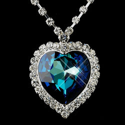 Silver Crystal Heart Necklace - Blue or Red