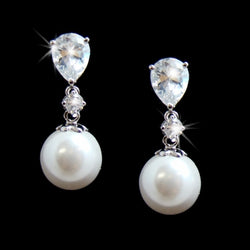 Teardrop Cubic Zirconia and Pearl Drop Bridal Earrings