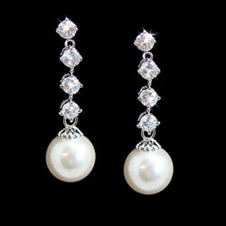 Stunning Silver Clear Cubic Zirconia & White Pearl Earrings