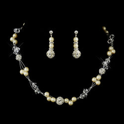 Pearl & Swarovski Crystal Bead Necklace & Earrings Bridal Jewelry Set