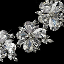 Silver Clear CZ Crystal Tear Drop & Marquise Crystal Necklace & Earrings Bridal Jewelry Set