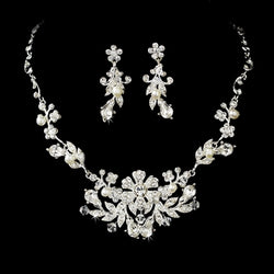 Glamorous Silver White Pearl Jewelry Set