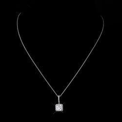 Silver Clear CZ Crystal Princess Cut Bridal Necklace