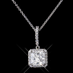 Silver Clear CZ Crystal Princess Cut Bridal Necklace
