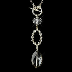 Silver Smoked Crystal Necklace & Dangle Earrings Bridal Jewelry Set