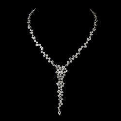 Antique Silver Clear CZ Crystal Bridal Necklace