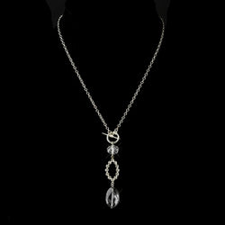 Silver Clear Oval Crystal & Rhinestone Pendant Toggle Bridal Necklace