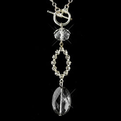 Silver Clear Oval Crystal & Rhinestone Pendant Toggle Bridal Necklace