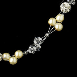 Silver Pearl & Swarovski Crystal Bead Wire Bridal Necklace - White or Ivory