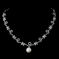 Antique Silver Pearl & CZ Necklace