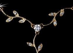 Elegant Gold Clear CZ Vine & Leaf Necklace