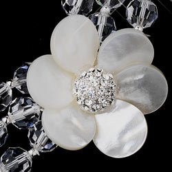 Crystal & Mother-Of-Pearl Flower Necklace & Earrings Set