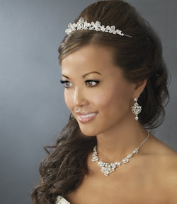 Silver Crystal Necklace Earring Set