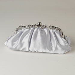Satin Evening Bag with Silver Frame & Silver Shoulder Strap