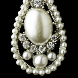 Antique Silver Clear Rhinestone & Diamond White Pearl Bridal Earrings