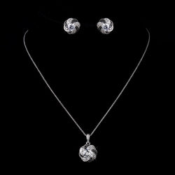 Silver Clear and Black CZ Pendant Necklace & Earrings Bridal Jewelry Set