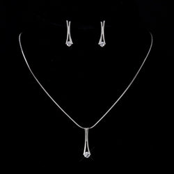 Silver Clear CZ Stone Necklace & Earrings Bridal Jewelry Set