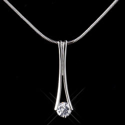 Silver Clear CZ Stone Necklace & Earrings Bridal Jewelry Set