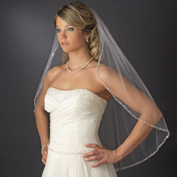Beaded Single Layer Elbow Length Bridal Veil (30" long x 71" wide) White or Ivory