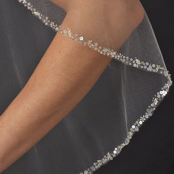 Beaded Single Layer Elbow Length Bridal Veil (30" long x 71" wide) White or Ivory